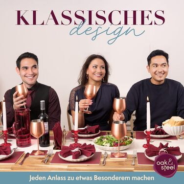 Набір з 4 келихів для вина з нержавіючої сталі Oak & Steel (540 мл) - матовий рожево-золотий/мідний колір - міцні та незламні - подарунковий набір для днів народжень, весіль та Різдва