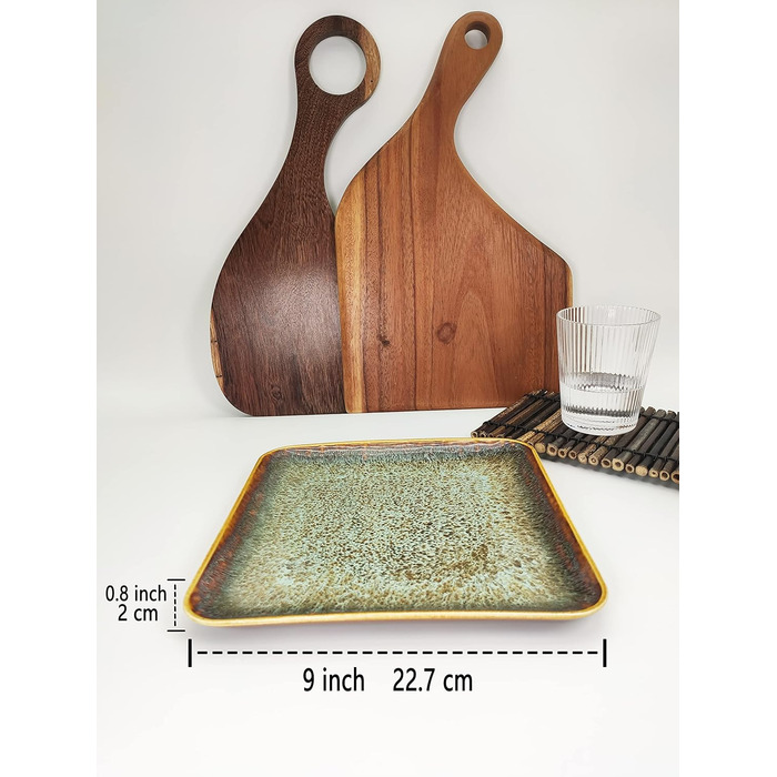 ЯЮ Керамічні тарілки 4 шт. для основного блюда: стейк, паста, різотто, закуски. Підходять для мікрохвильової печі, духовки та миття в посудомийній машині. Колір: коричневий, форма: квадратна.