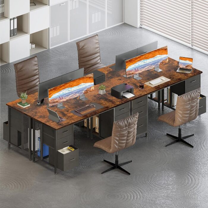 Колесхоум Стол письмовий з 6 шухлядами 160x52 см, комп'ютерний стіл з полицями для дому та офісу (Колір: Коричневий, 160x52 см)