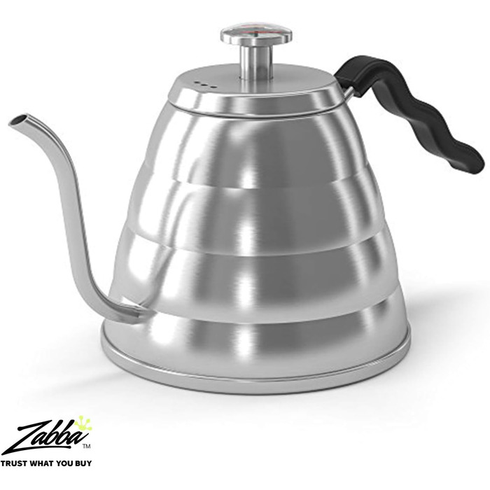 Чайник-гусячий носик Coffee Gator з термометром, 1 л, нержавіюча сталь, для плити, преміум-кавовий та чайний заливник з точним носиком, 4 чашки