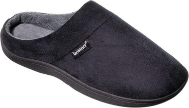 Чоловічі тапочки Isotoner з піною пам'яті та внутрішньою/зовнішньою підошвою. М'який халатний дизайн, чорний мікрозамш, середній розмір