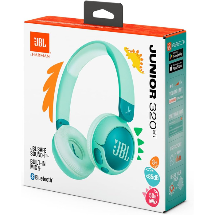 Навушники JBL Junior 320 BT - Бездротові Bluetooth навушники для дітей з мікрофоном, 50 годин, JBL Safe Sound, зелені