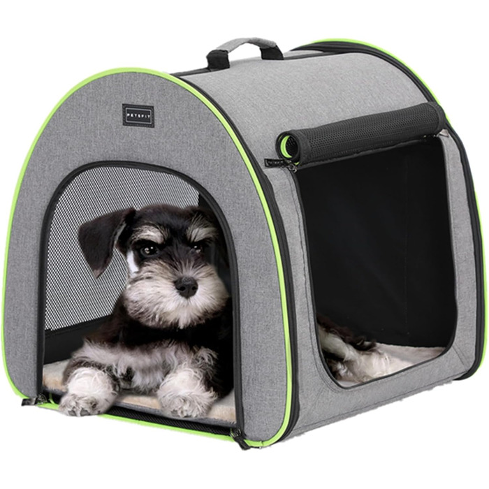 Кія для собак Petsfit: складана переноска для маленьких собак, котів та кроликів. Зручна переноска для дому, транспортування та сну. З анти-відкривачем та плюшевою подушкою, сіра, S