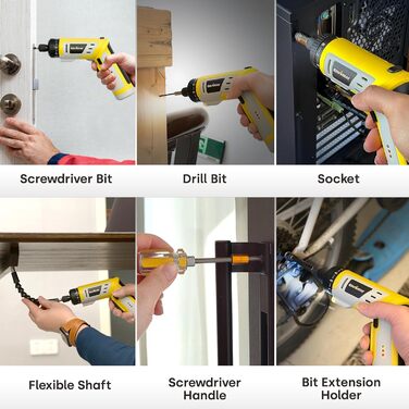 Mini акумуляторний шуруповерт Enventor 6 Nm, 4V, 2000 mAh, LED, USB, 25-ти шт. біт, з LED-підсвічуванням, 3 режими крутного моменту, з біт-подовжувачем, гнучкий вал (модель 95202)