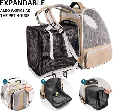 Рюкзак-переноска для котів та собак PENCCOR, розширюваний, для подорожей, дихаючий, великі коти, маленькі собаки, бежевий