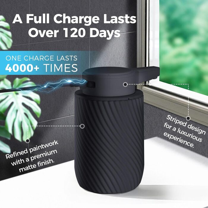 Automatic Soap Dispenser 300ml Electric Automatic Soap Dispenser with Sensor, No Touch Automatic Soap Dispenser with USB Charging for Bathroom, Kitchen, Toilet Black