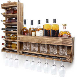 Стійка для вина Yorbay з підігрітим деревом, настінна з тримачем для корку, для келихів для вина та віскі, утримувач для пляшок, домашній бар, вінтаж, подарунок (без LED)