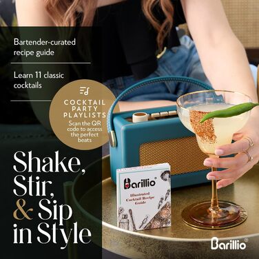 Набір для бармена Barillio Elite Mixology: шейкер, інструменти, бамбуковий підставка, сумка з велюру, рецепти. Сріблястий колір, бамбук