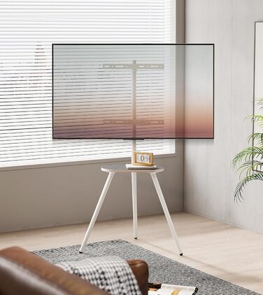 Стійка для телевізора 43-65 дюймів LCD LED OLED до 35 кг, регульована по висоті, поворотна, дерев'яна підставка з полицею, VESA 400x400 мм, біла