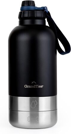 GrandTies Ізольована портативна пляшка для води для собак з двома знімними диспенсерами для мисок, витокозахисний контейнер для корму для собак, аксесуари для собак для прогулянок, походів, кемпінгу (950 мл, Пудровий зелений) (Чорний Midnight, Великий 64o