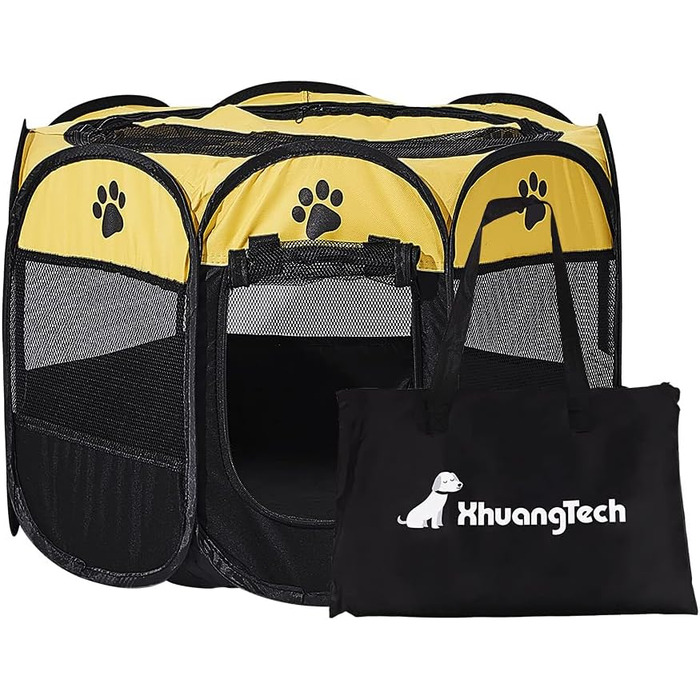 Клітка-манеж для собак та котів XianghuangTechnology, жовта, портативна, складана, діаметр 78,9 см x висота 58,9 см