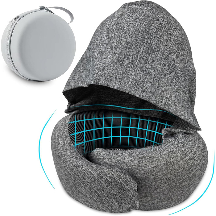 Memory Foam Travel Pillow with Case - Orthopedic Neck Pillow for Airplane, Car, Train - Comfortable & Supportive Travel Cushion