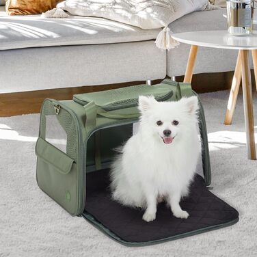 Транспортна переноска для котів та собак Petsfit, складана, 50L, оливковий, з м'яким килимком