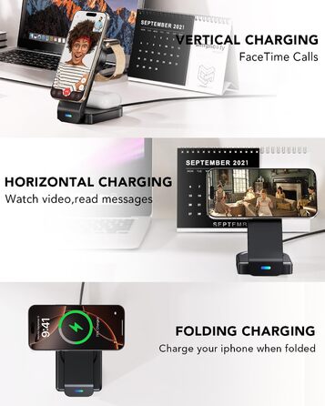 Магнітна складана бездротова зарядка 3-в-1 для Apple iPhone, iWatch, AirPods (Чорний)