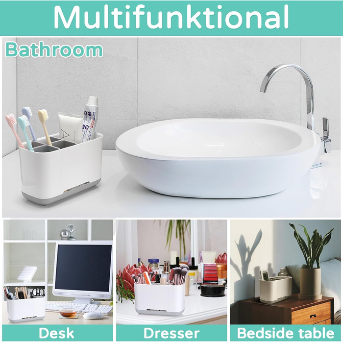 Тримач для зубних щіток, органайзер для електричної зубної щітки, регульований підставка з пластику з неслизьким дном, 4 відділення для зубних щіток + 2 відсіки для зберігання