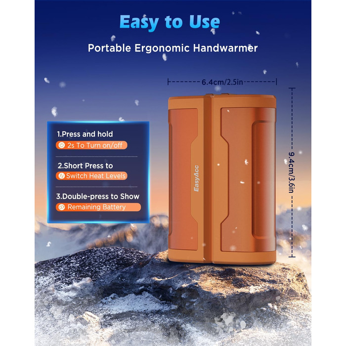 Електричні грілки для рук EasyAcc 10000mAh, 2 шт. з LED-дисплеєм, 3 режими нагріву, для кемпінгу, полювання, Рейно