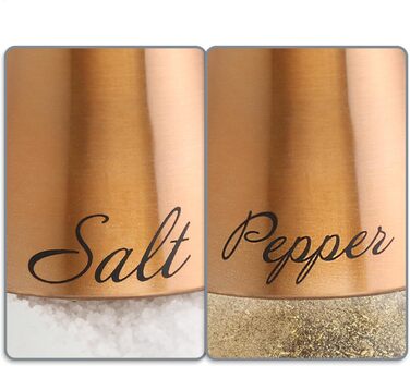 Набір для солі та перцю Com-Four® 2 шт. з нержавіючої сталі та скла - солянка та перечниця - набір спецій з написом для кухні та ресторану (мідний)