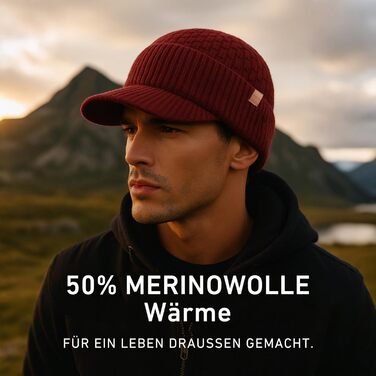 Шапка в'язана з мериносової вовни TOP-EX PolarWool™ для чоловіків та жінок, з підкладкою з флісу, для занять спортом, катання на лижах, тепла зимова шапка, M-XXL (Бордовий, XL-XXL)