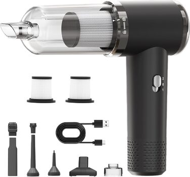 Бездротовий акумуляторний пилосос Handstaubsauger: потужний 12000Pa для дому та авто, 3-в-1 з USB-зарядкою, 5200mAh, видалення шерсті тварин, 2 режими, миючий фільтр та аксесуари