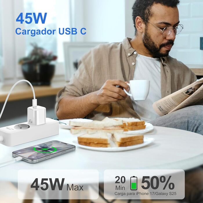 Зарядний пристрій USB-C YISH 45W з кабелем Type-C 60W: Швидка зарядка, PD 3.0, адаптер живлення для смартфонів та планшетів