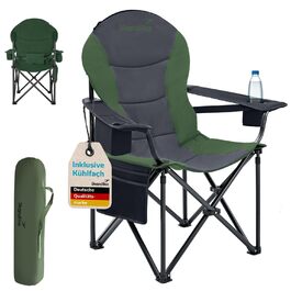 Кемпінговий стілець Skandika Relax Comfort зелено-сірий: розкладний стілець з підсклянником та охолоджувальним відсіком, до 160 кг