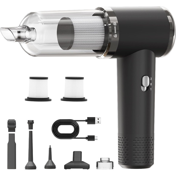 Бездротовий акумуляторний пилосос Handstaubsauger: потужний 12000Pa для дому та авто, 3-в-1 з USB-зарядкою, 5200mAh, видалення шерсті тварин, 2 режими, миючий фільтр та аксесуари