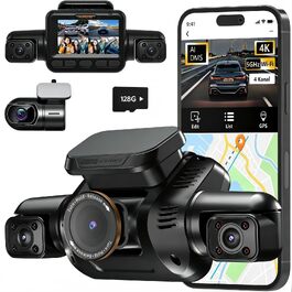 Автомобільний відеореєстратор HUPEJOS V8Pro 4K 4-канальний, 360 градусів, передня та задня камери, глянцевий чорний