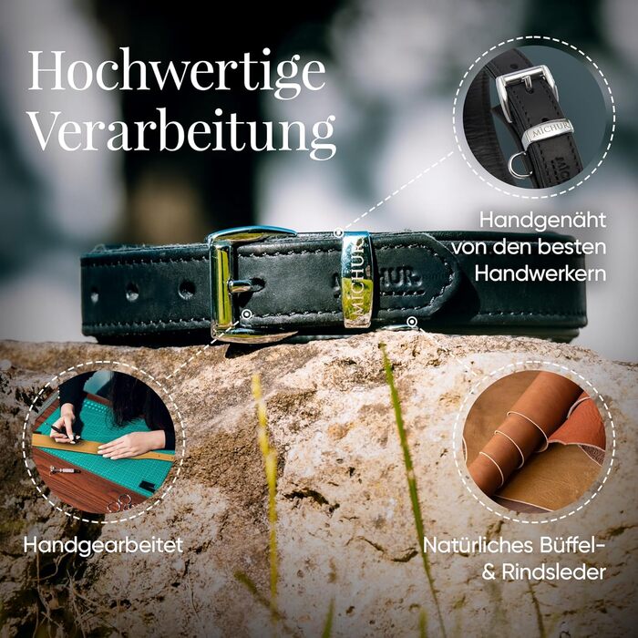 Мінімалістичний шкіряний нашийник для собак Michur Minimo, чорний, різні розміри (36-45 см)