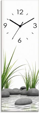 ARTLAND Wall Decoration Wall Clock No Ticking Sounds Glass Radio Clock 20x60 cm Rectangular Silent Natural Design Zen Spa Stones Asian Modern T6CD