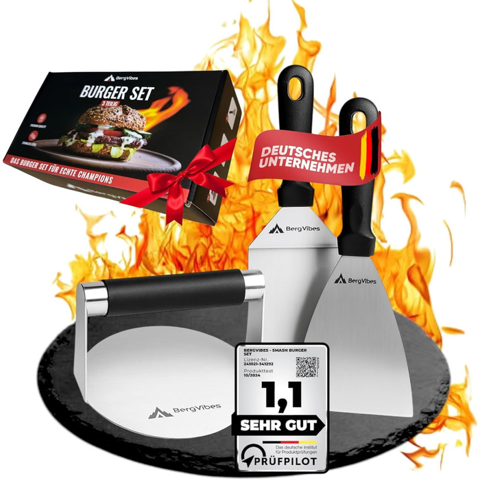 Набір для приготування Smash Burger 3шт. з нержавіючої сталі: прес, лопатка, набір для гриля