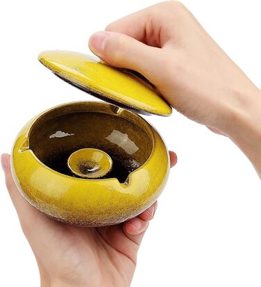 Керамічна попільничка для сигарет з кришкою, ретро-дизайн, для вулиці та дому, жовта