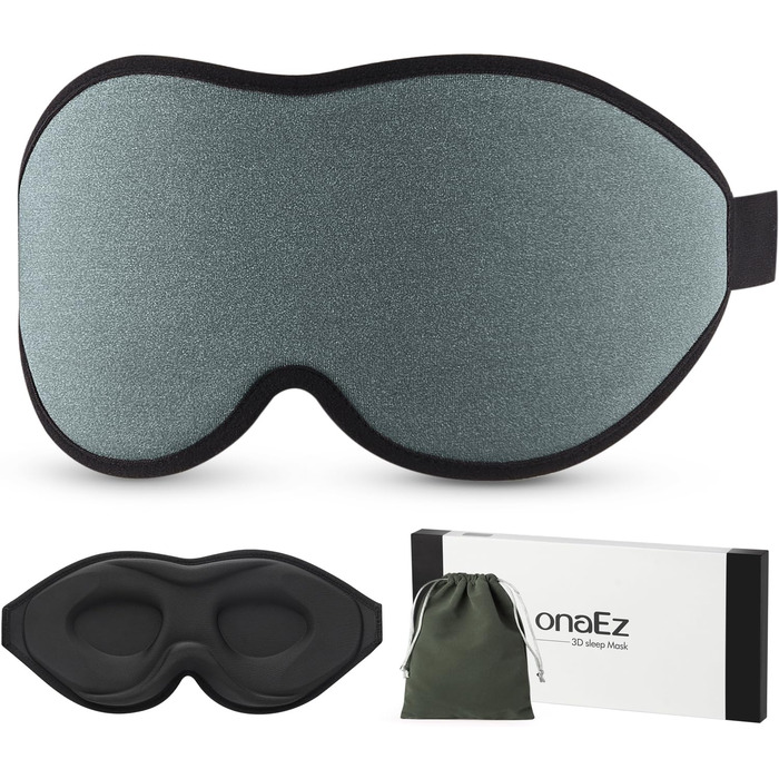 Маска для сну 3D onaEz (темно-синя) з ефектом повної блокади світла, шовк, для чоловіків та жінок, з поглибленими отворами для очей та регульованим носовим упором, для подорожей та відпочинку