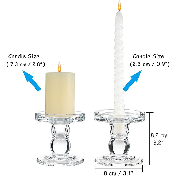 Glass Candle Holders for Pillar Candles/Taper Candles, Decorative Candle Stands, Set of 3, for Formal Events, Wedding, Church, Holiday Decorations, Table Decorations