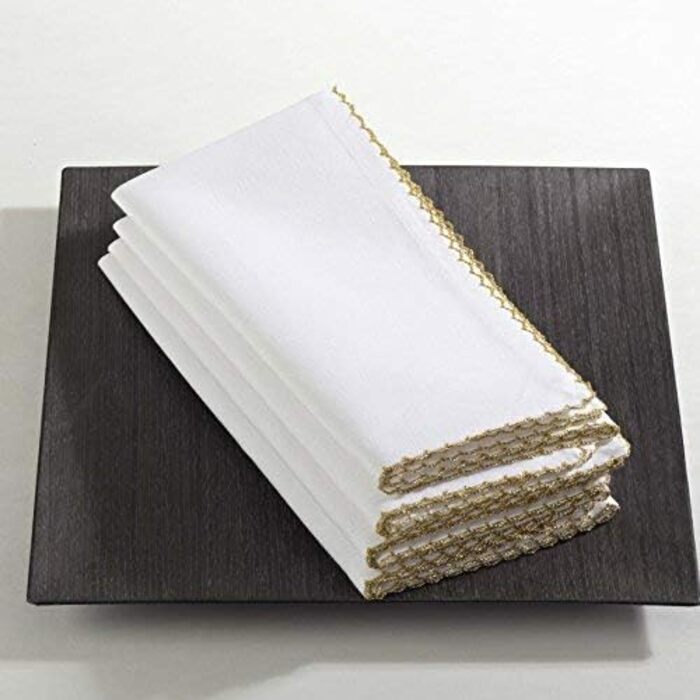 SARO LIFESTYLE 1442 Recotting Collection Whip Stitched Design Dinner Napkins, Gold - Set of 4 Pcs, 20
