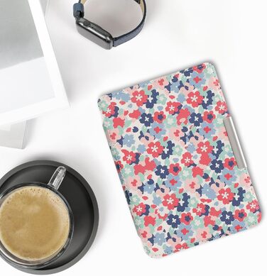 Чохол-книжка kwmobile для Tolino Shine 3 - яскравий дизайн з пастельними квітами (синій, жовтий, зелений, червоний, рожевий)