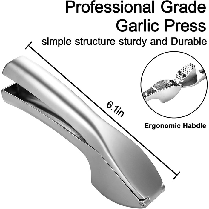 Прес для часнику з нержавіючої сталі, подрібнювач часнику та імбиру, преміум якість, легко миється, для кухні