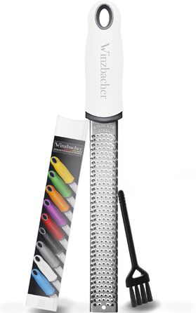 Преміум тертка для цитрусових та імбиру: терка для пармезану, лимону, мускатного горіха та ін. з нержавіючої сталі, легко миється, з захистом та щіткою (Snow White | Білий)