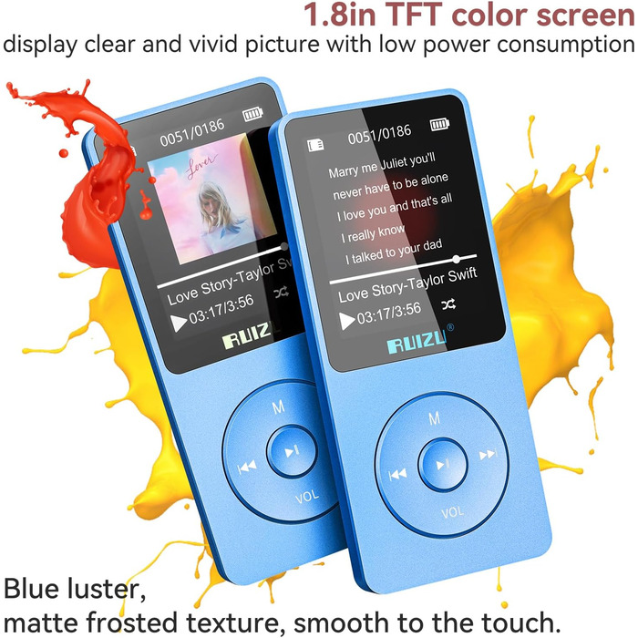 MP3-плеєр 64GB з Bluetooth 5.3, ультралегкий (30г), до 80 годин роботи, 1.8