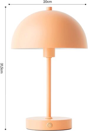 Mokebo® LED настільна лампа бездротова, акумуляторна, з регулюванням яскравості та USB-C, 'The Lighthouse', вінтажна лампа-горщик, грибний світильник, настільна лампа Taupe з металу з акумулятором, тепле біле світло (персикове)