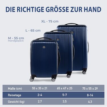 Набір валіз FERGÉ 3 шт. з жорстким корпусом, розширюваний. Валізи Trolley, Handgepäck, L, XL. Матеріал: 100% ABS, колір: рожевий (3 шт. в наборі, Navy)