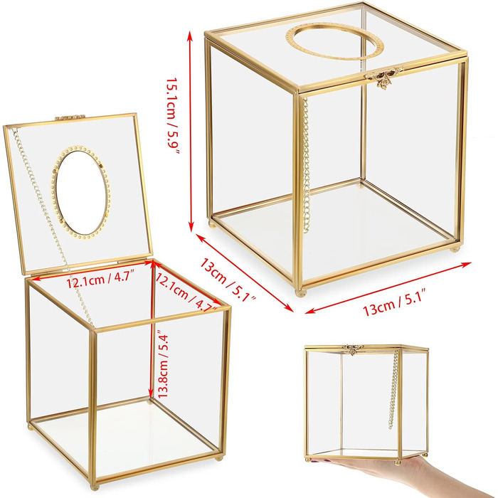 SUMNACON Glass Face Tissue Box Clear Gold Paper Box Holder, Square Napkin Box Storage Tissue Paper Box Organizer, Decorative Cube Tissue Box for Face Tissues, Napkin