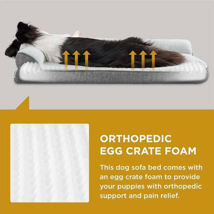 Orthopedic Dog Bed for Large Dogs - 106.6x76x16.5cm Dog Sofa with Egg-Crate Foam and Waterproof Liner, Cozy Washable Dog Couch Bed, Grey