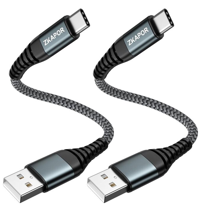 Кабель USB-C 2 шт. ZKAPOR, 3.1A, нейлон, сірий (0.3м) - сумісний з iPhone 15/Samsung Galaxy/Huawei/Google Pixel