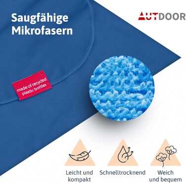 AUTDOOR® Microfiber Bathrobe for Women & Men - sustainably made from 100% recycled PET bottles - towel as a changing assistant for beach and water sports - quick-drying & compact (Blue, Medium)