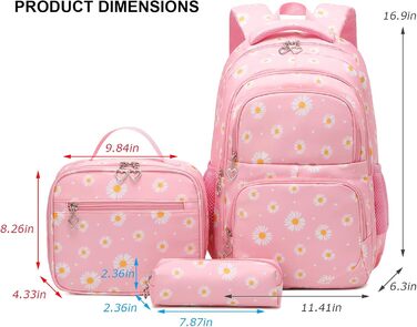 Шкільний рюкзак SIVENKE для дівчаток-підлітків та жінок. Набір: рюкзак, ланч-бокс, пенал. Квітка, рожевий колір. Для школи та відпочинку