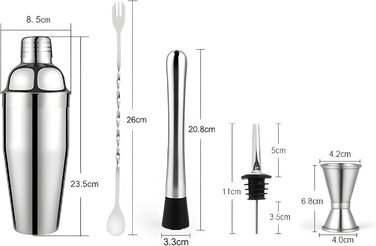 Набір для приготування коктейлів Retoo, нержавіюча сталь, 750 мл, 6 предметів, професійний барний аксесуар для дому та бару