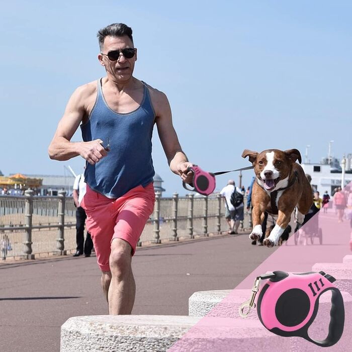 Висувна поводок для собак, 3 метри, рожевий. Підходить для собак маленьких, середніх та великих порід