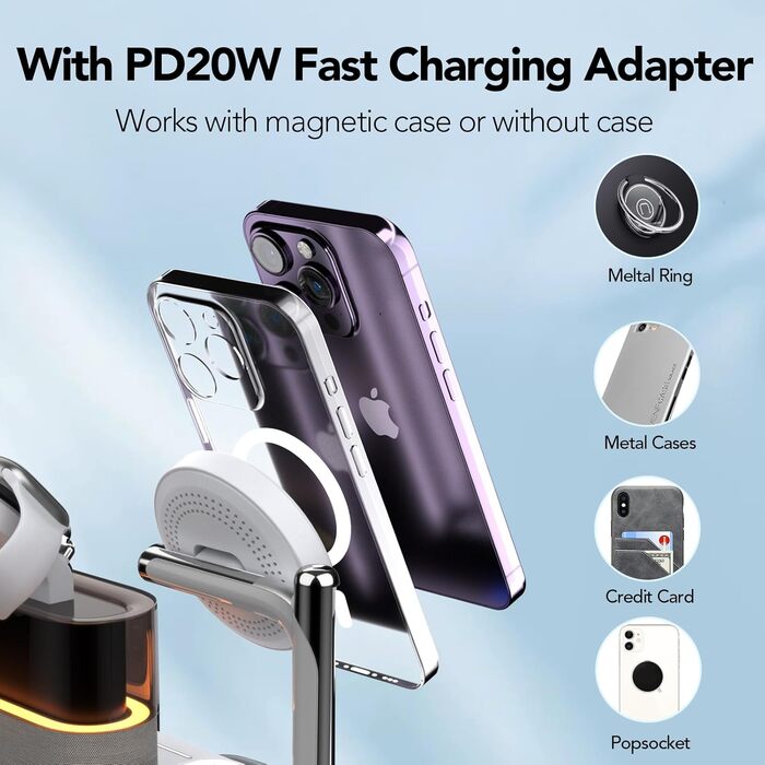 Багатофункціональна бездротова зарядка 5 в 1 з годинником для Apple iPhone, Apple Watch, AirPods (біла)