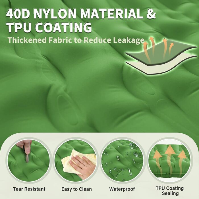 Каремат для кемпінгу самонадувний, 12 см, ультралегкий, з насосом та подушкою. Підходить для туризму, пляжу та відпочинку на природі (зелений)