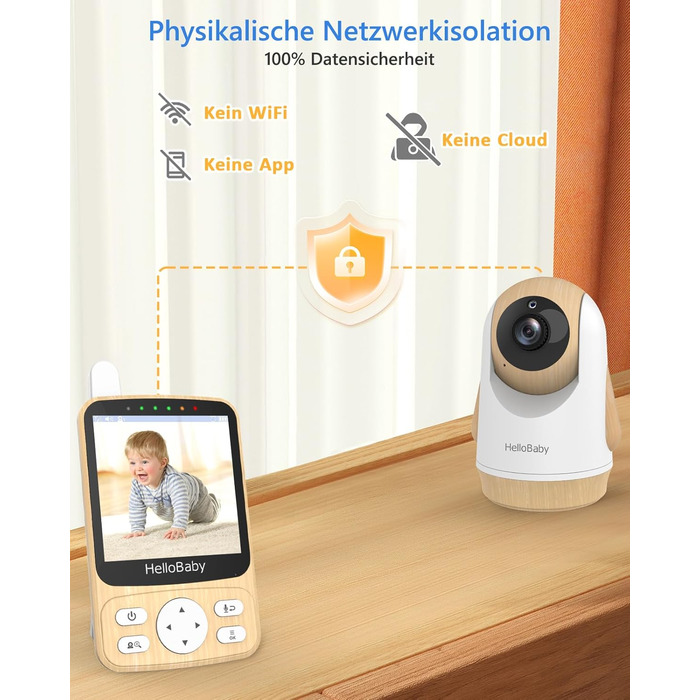 Дитячий відеоняня HelloBaby з камерою 3.2' Digital Funk TFT LCD, бездротовий монітор з нічним баченням, контролем температури та двостороннім зв'язком, білий (HB6340)